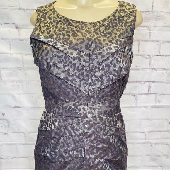 Adrianna Papell Leopard New with Tag Metallic Print Sheath Night Out Dress - Picture 5 of 12